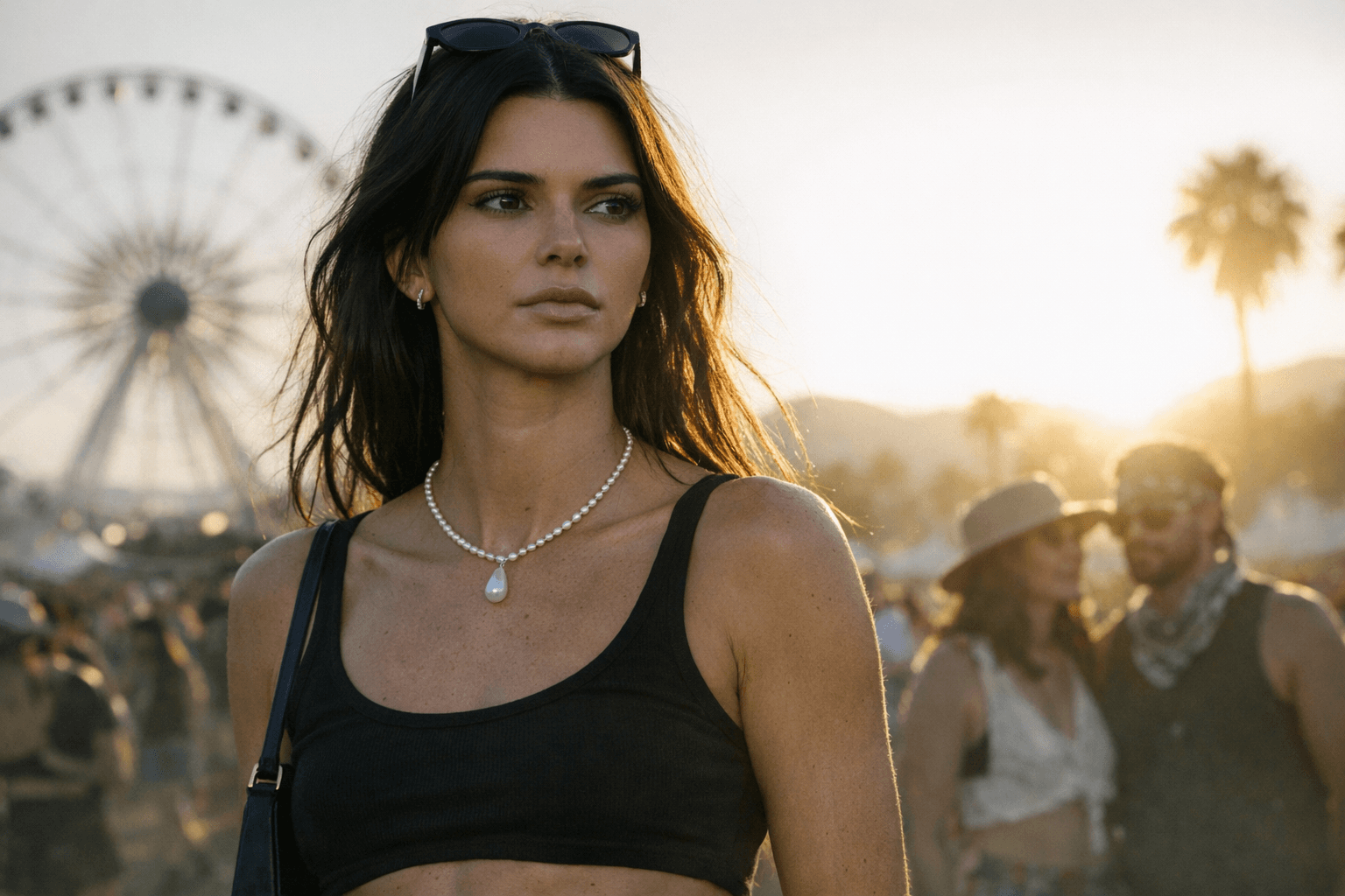 Kendall Jenner wears teardrop pearl necklace for pared-back Coachella look