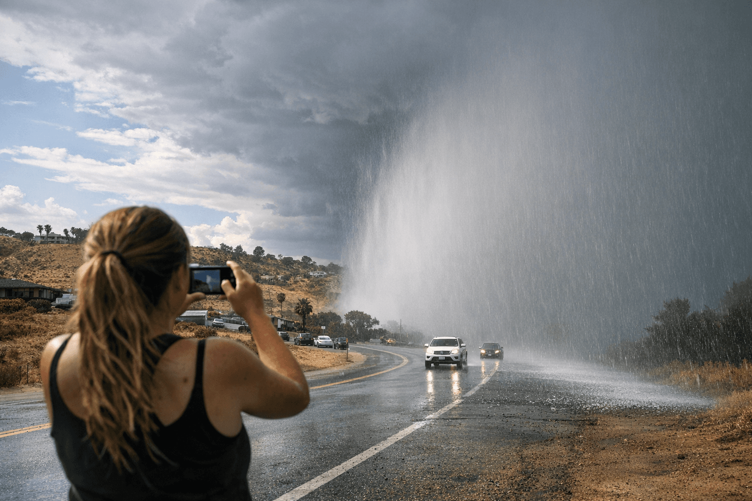 San Diego woman captures dramatic wall of rain racing toward her
