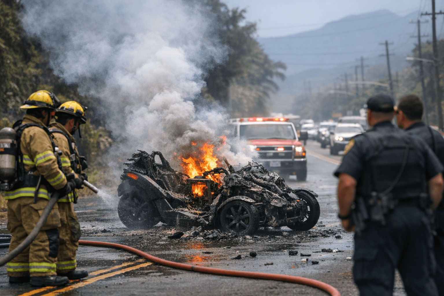 Lithium-ion vehicle incident shuts Kūhiō Highway in Kapaʻa, no injuries reported