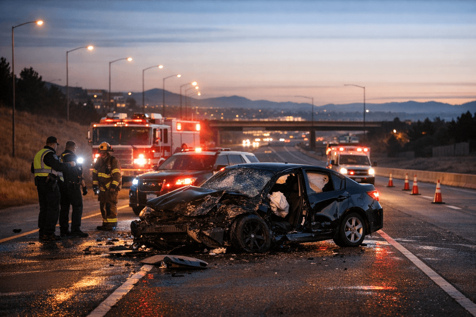 Early morning single-car crash blocks eastbound lanes in Lone Tree