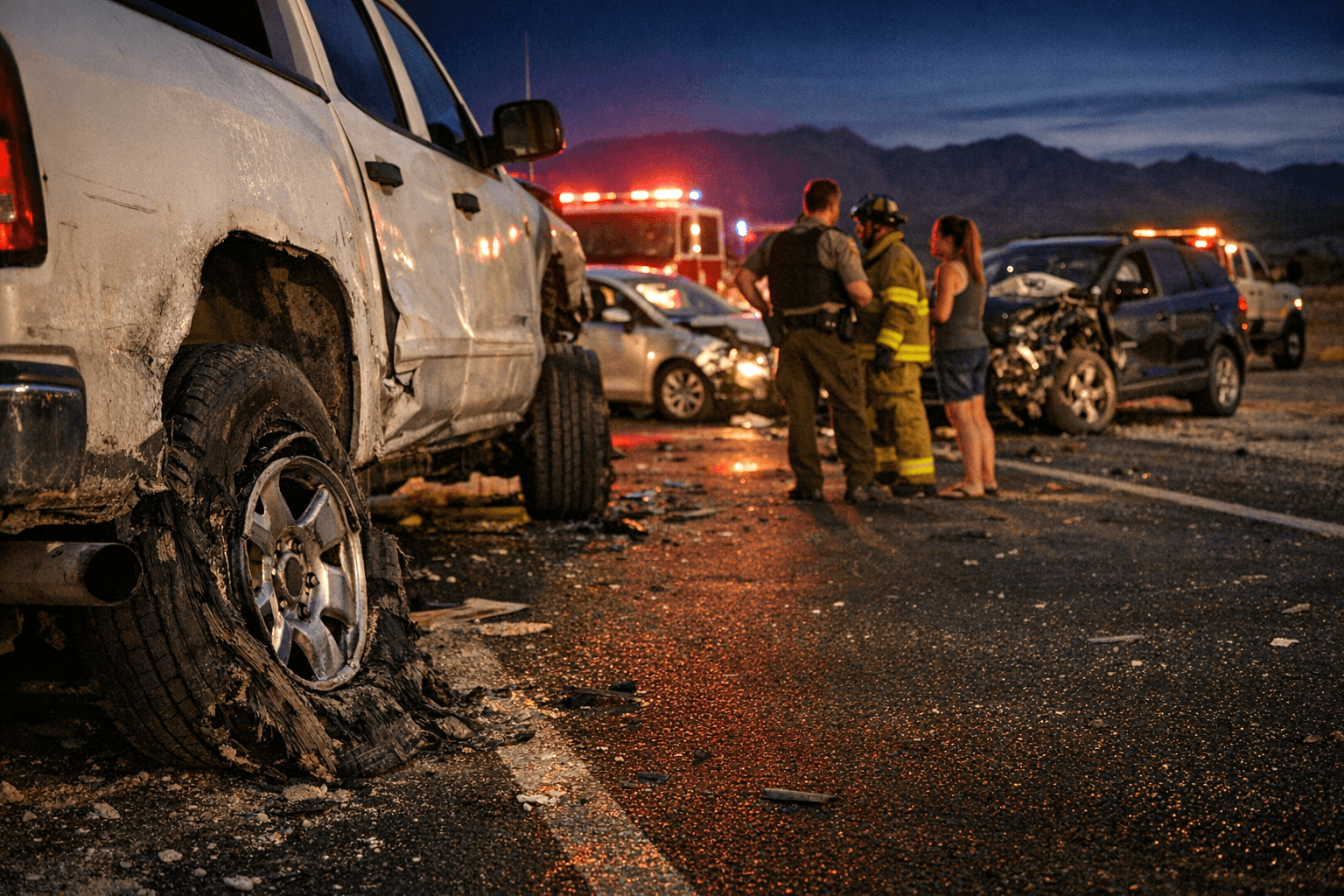 Blown tire sparks three-vehicle crash in Pahrump, no serious injuries