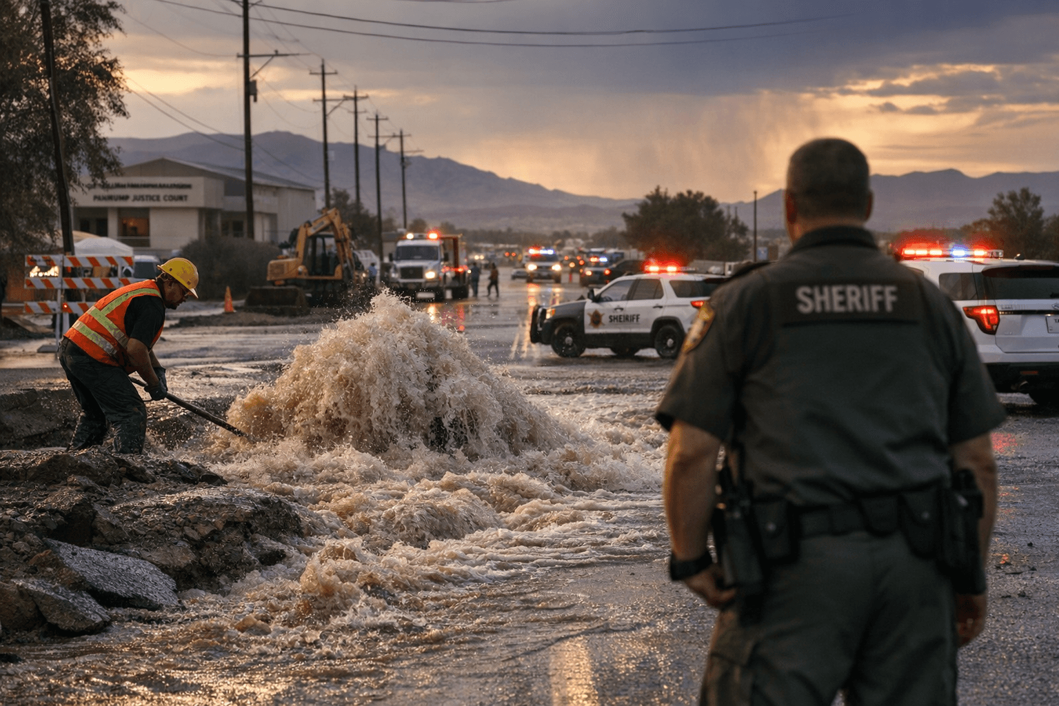 Water main break closes Nye County offices, shuts Basin Avenue in Pahrump