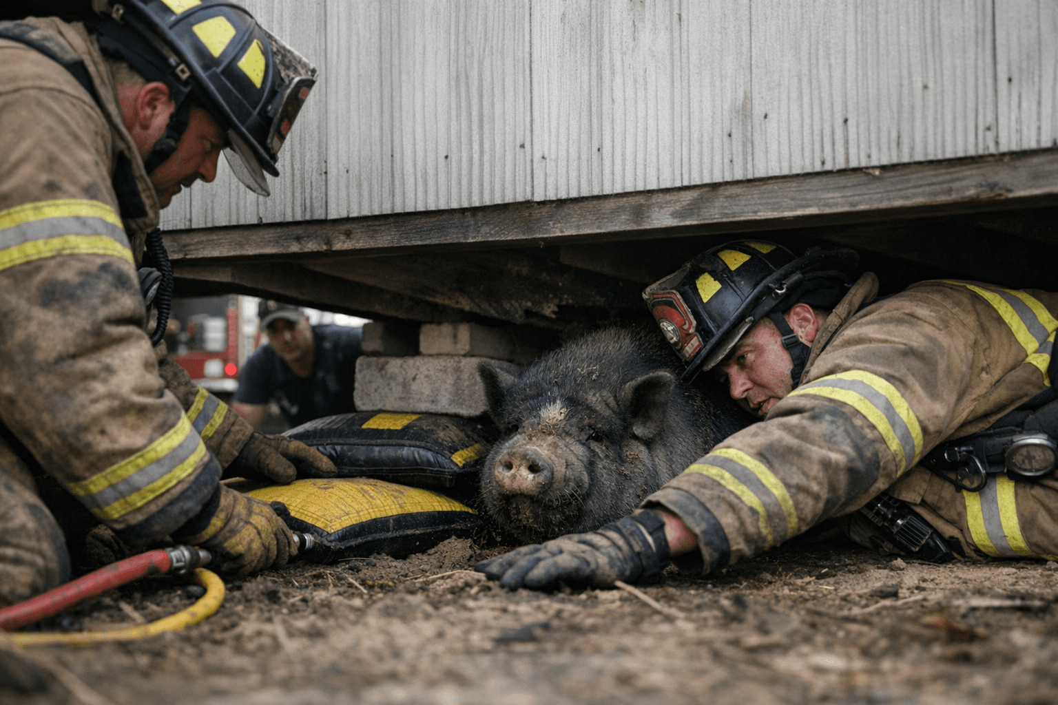 Summerfield firefighters rescue stranded pot-bellied pig from under storage building