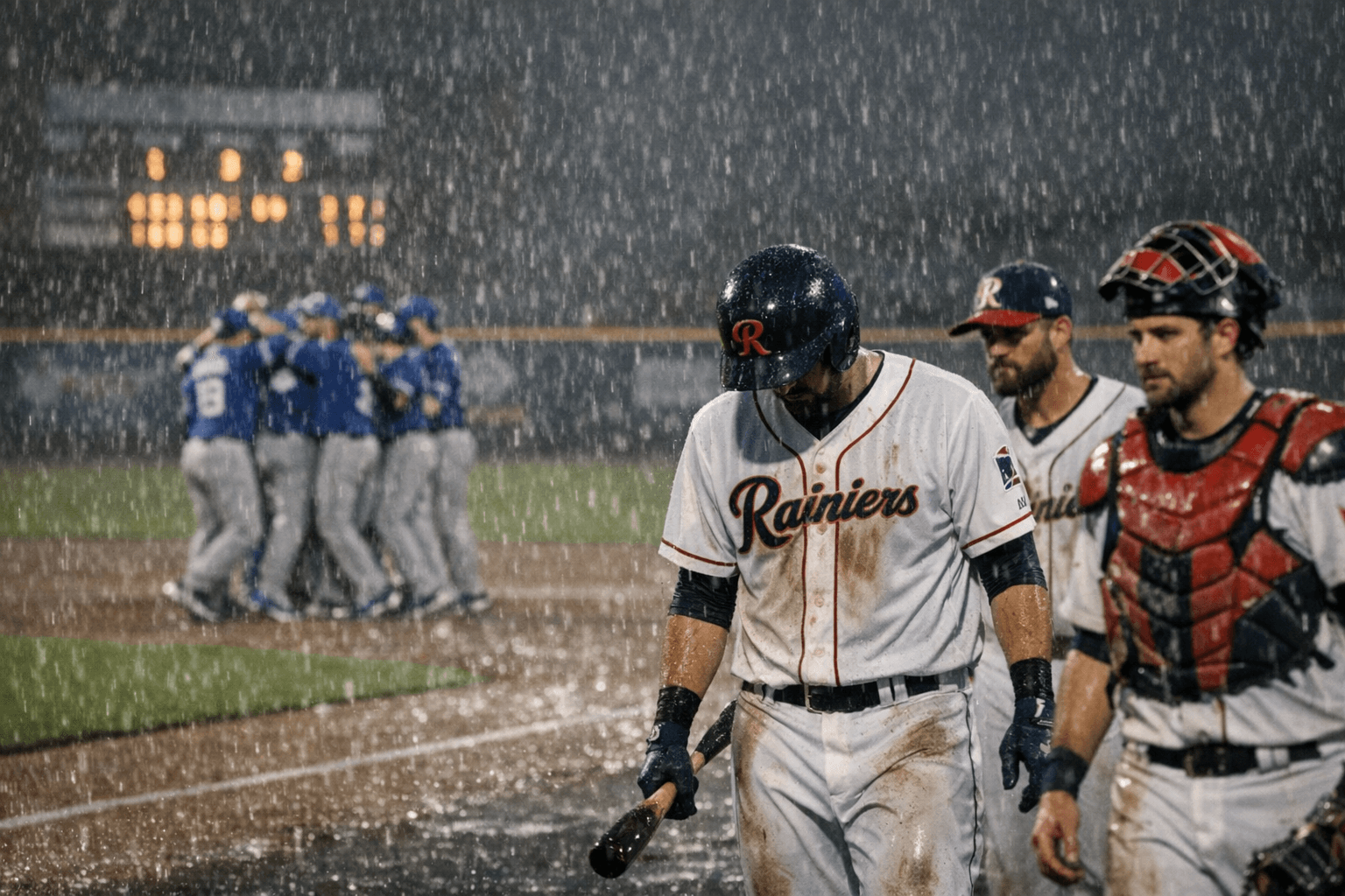 Rainiers rally from seven-run hole, fall short in rain-shortened loss