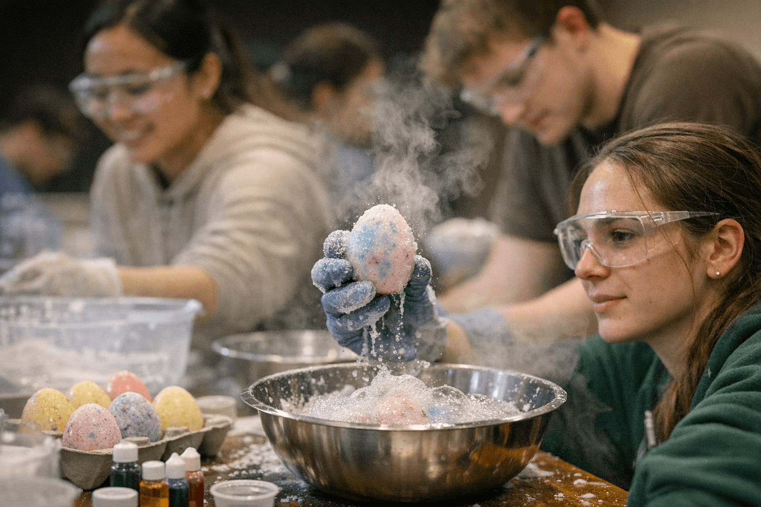 Lehigh students make egg bath bombs, learn fizzing chemistry in spring workshop