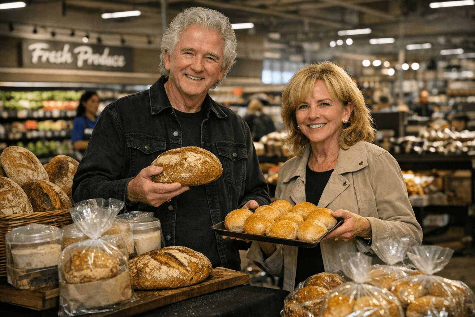 Patrick Duffy and Linda Purl launch Duffy’s Dough sourdough at Kroger