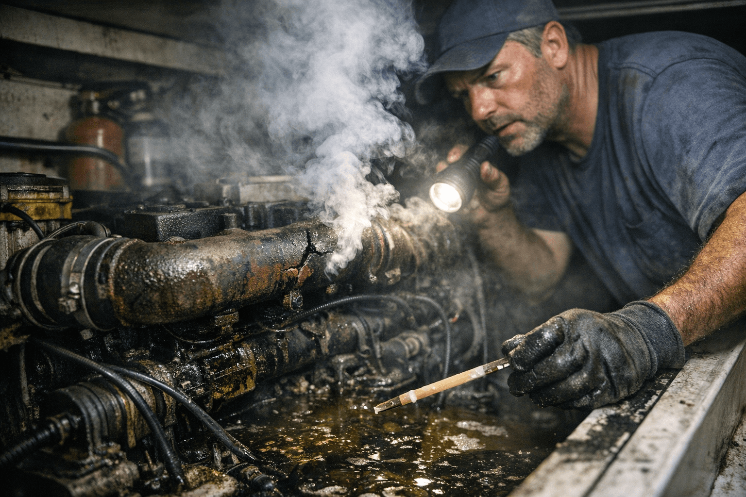 Diesel Exhaust Leak Traced to Cracked Boat Manifold Port