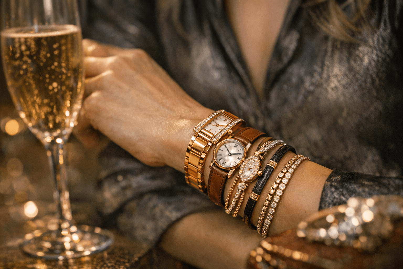 Jewelry-forward watches redefine wrist stacking, from rose gold to leather straps