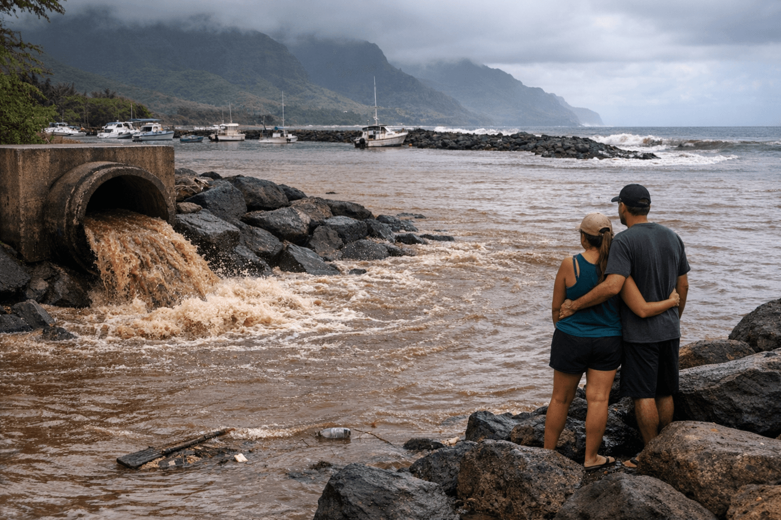 Brown Water Advisory Issued After Heavy Rains, Wastewater Spill on Kauai