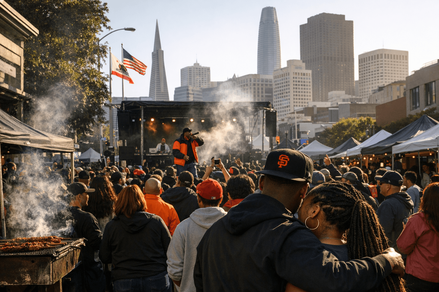 Downtown San Francisco crowds celebrate 415 Day with music, vendors, pride