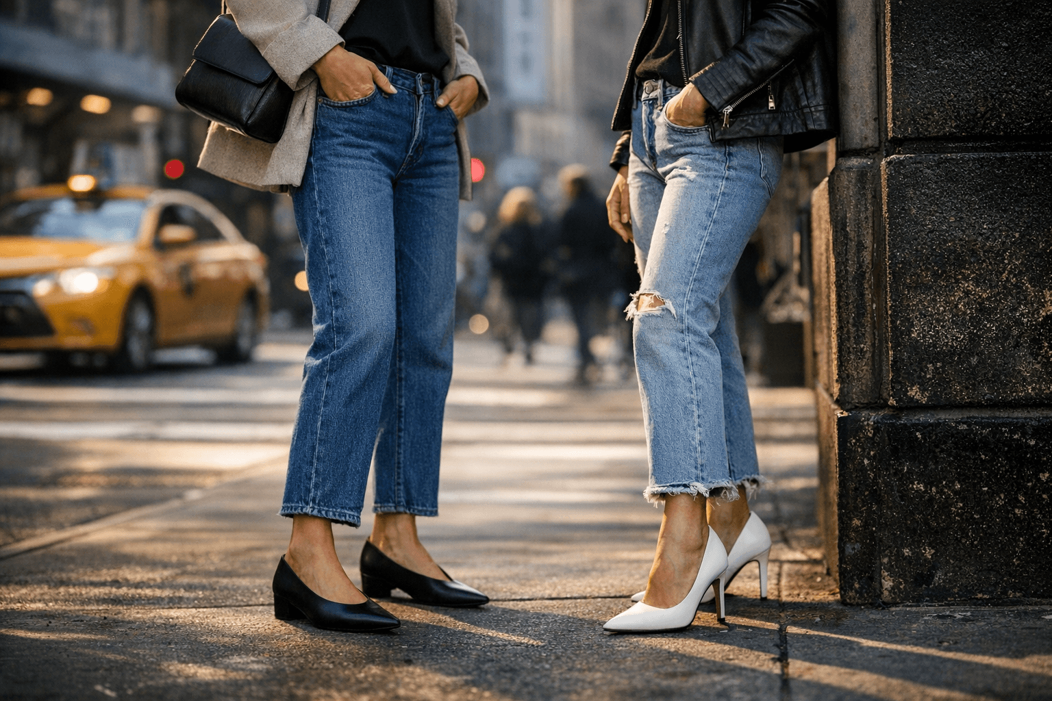 Celebrity Jeans Get a Fresh Twist With High-Vamp Flats and Heels