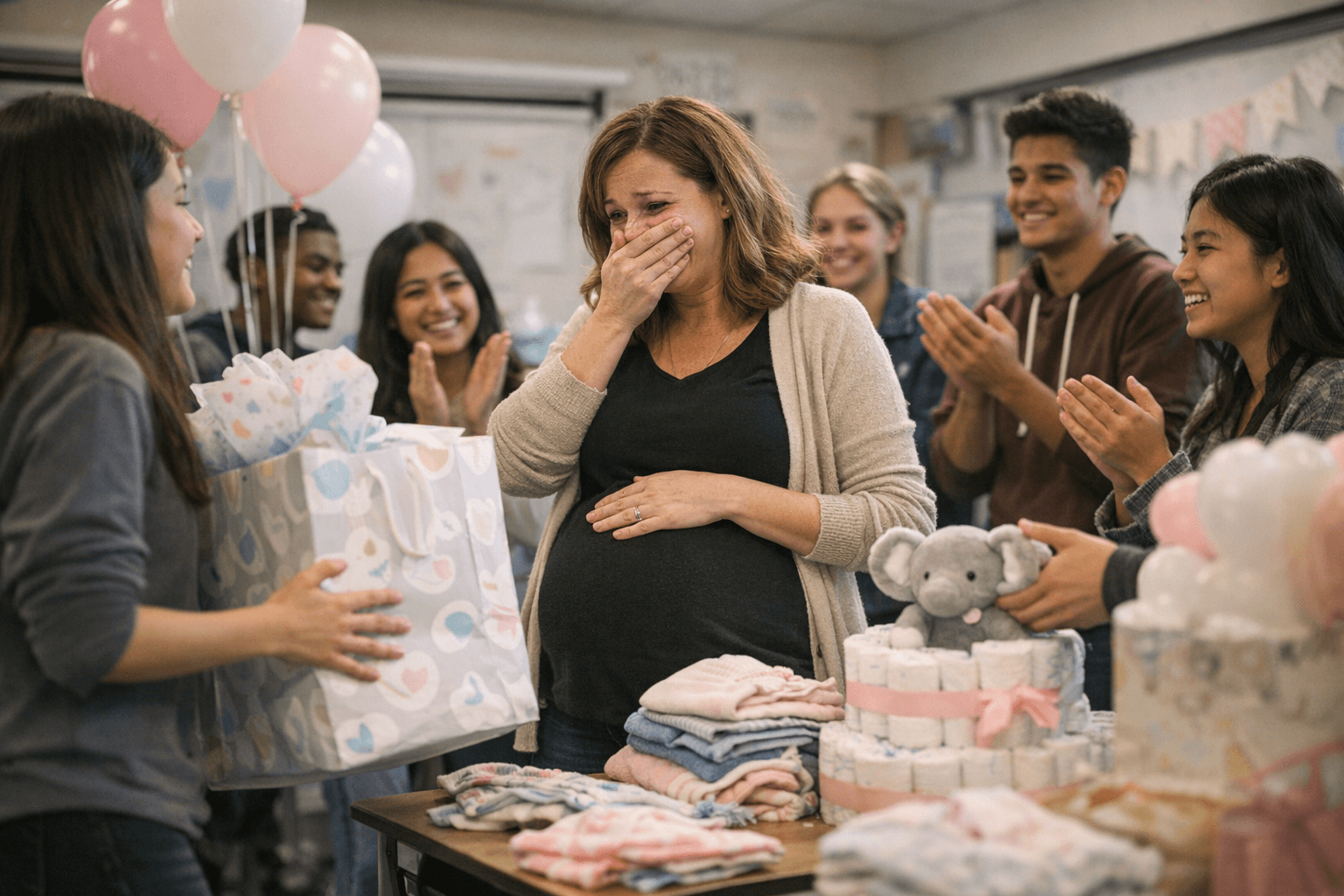 Students Surprises Pregnant Teacher With Baby Shower, Gifts and Support
