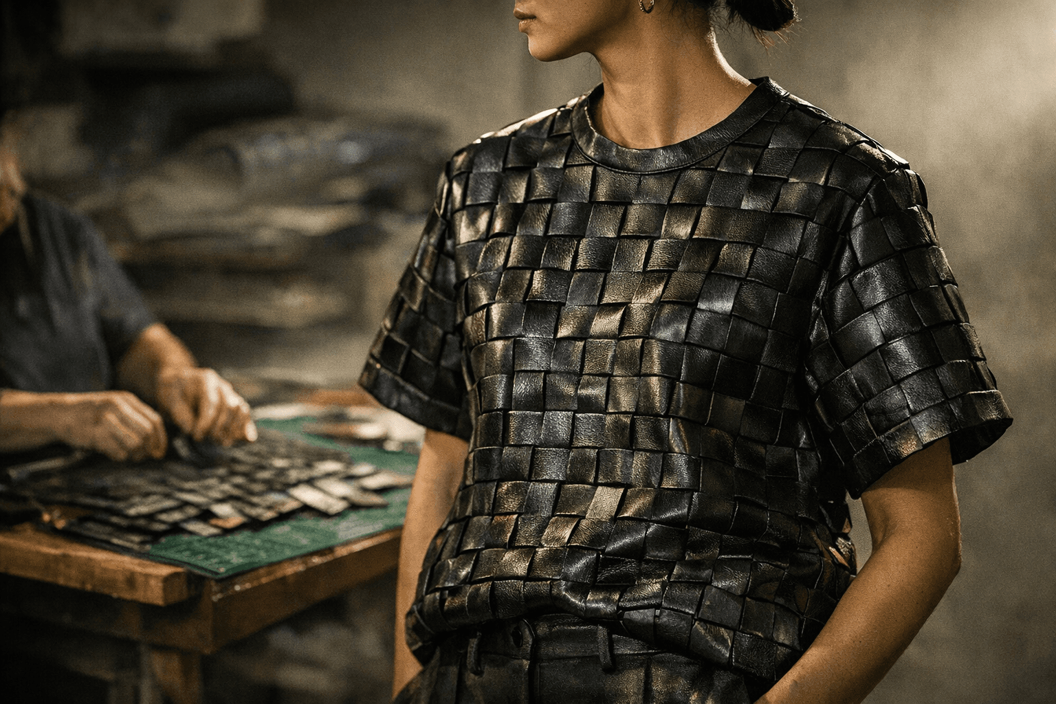 Louise Trotter turns Bottega’s Intrecciato craft into a leather T-shirt