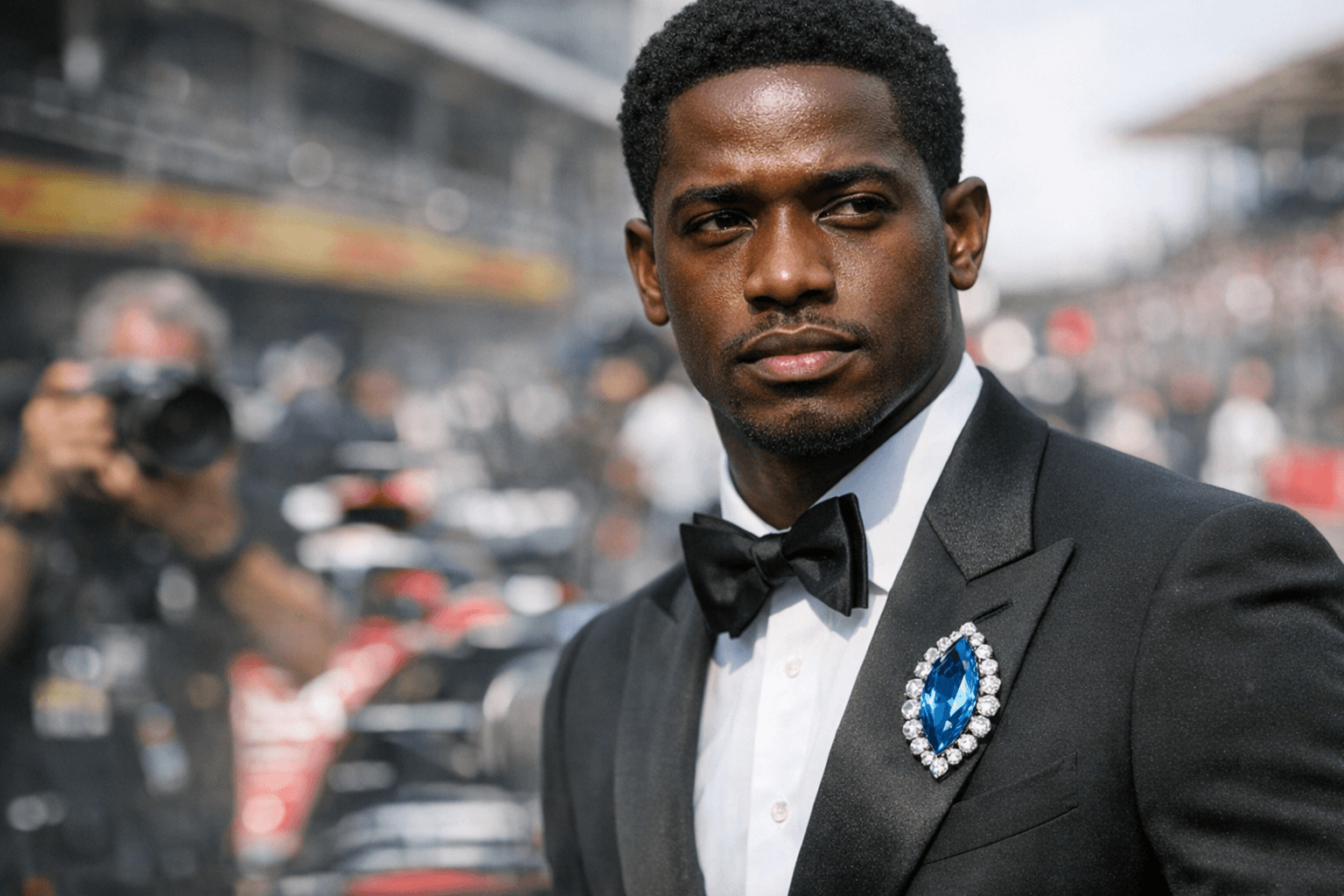 Damson Idris’ Didris debuts bespoke blue diamond brooch, marking F1 milestone