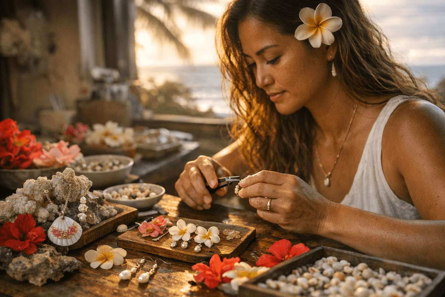Mika Hawaii turns real flowers and shells into custom island jewelry