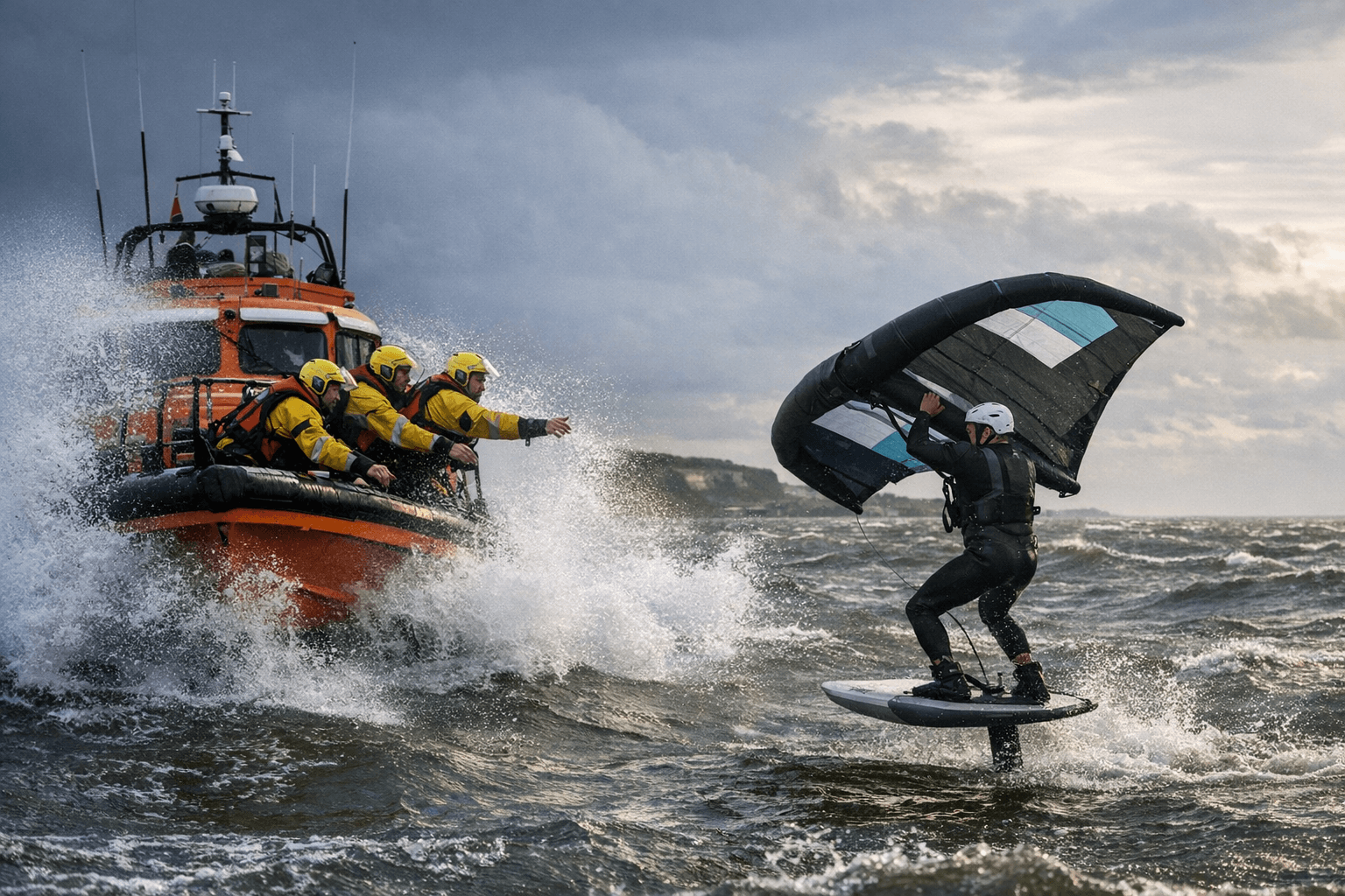 Hunstanton lifeboat rushes to wing foiler in strong winds