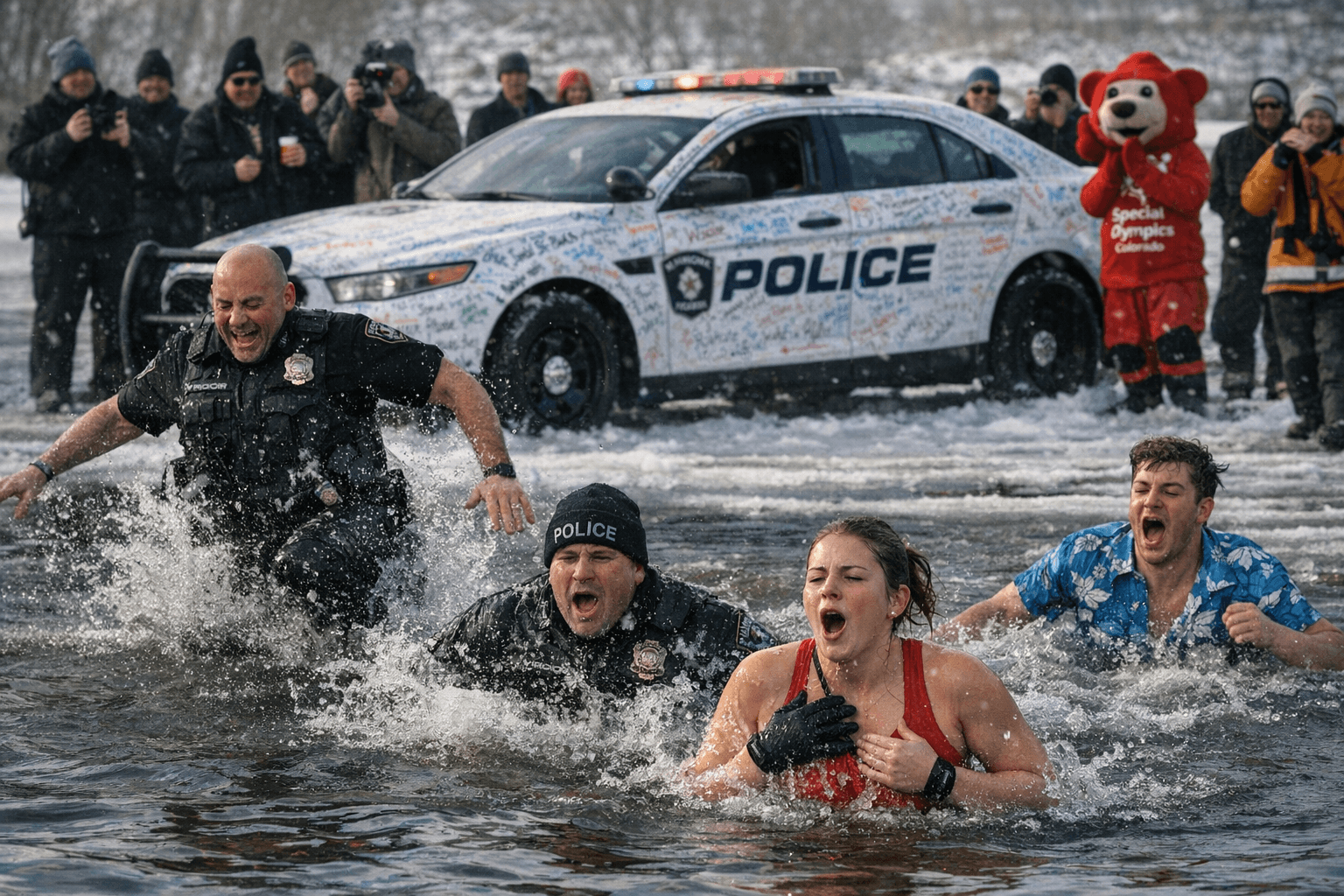 Windsor police and residents plunge into lake for Special Olympics fundraiser