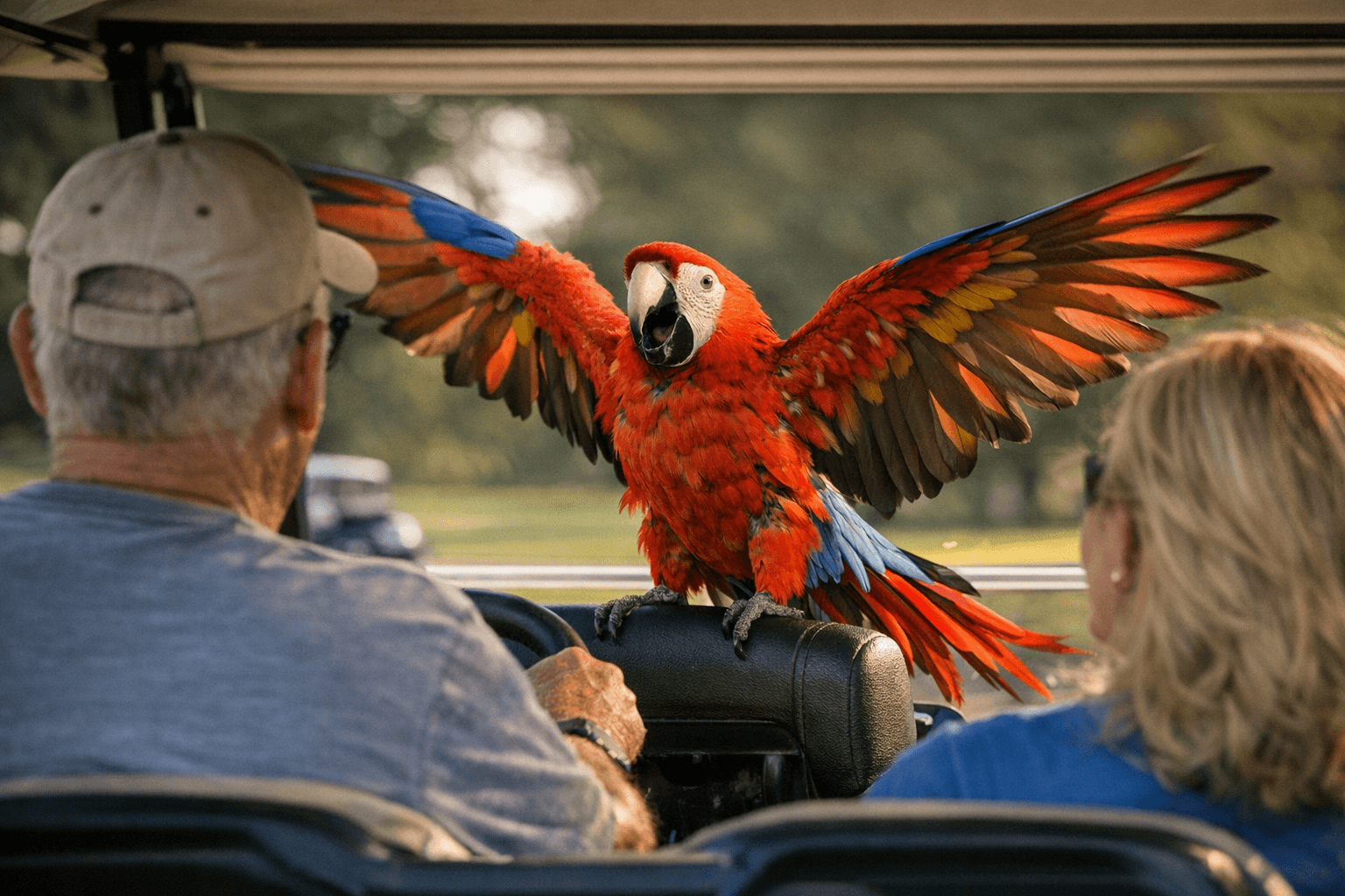 Macaw Hook Delights Fans With Joyful First Golf Cart Ride