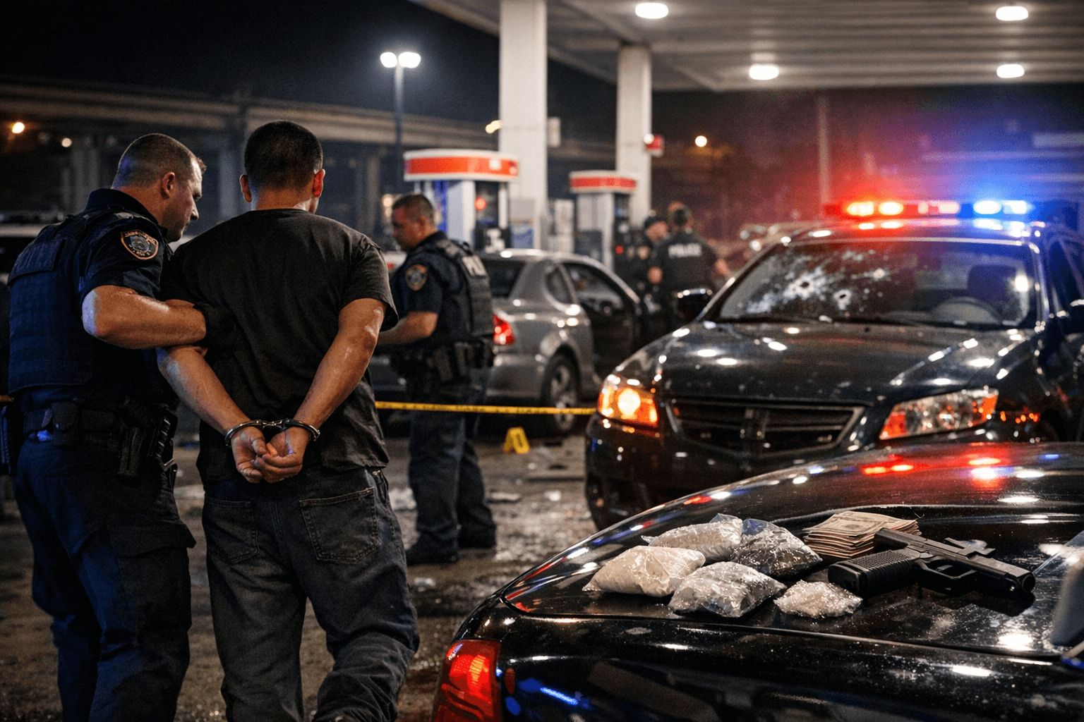 Three jailed after north Houston gas station shootout, drugs found