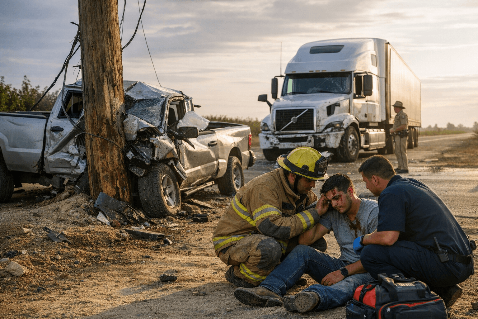 Semi-truck runs stop sign at Fresno County intersection, injures driver