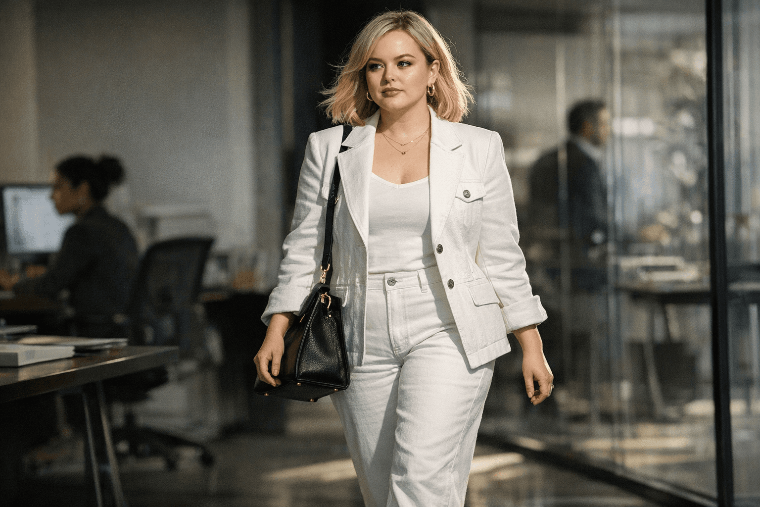 Nicola Coughlan Makes White Denim Look Office-Ready for Spring