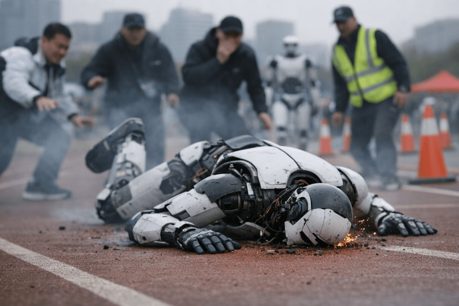 Robot faceplants during Beijing's humanoid marathon prep, exposing robot limits