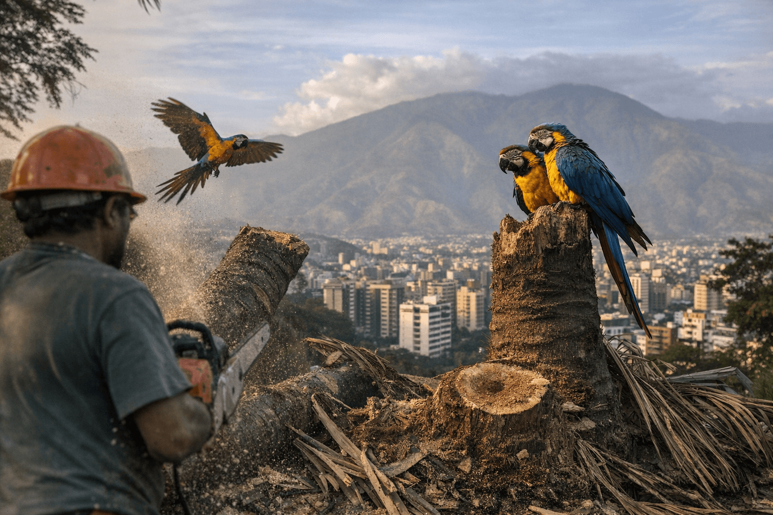 Caracas macaws lose nesting palms, threatening city’s beloved flock