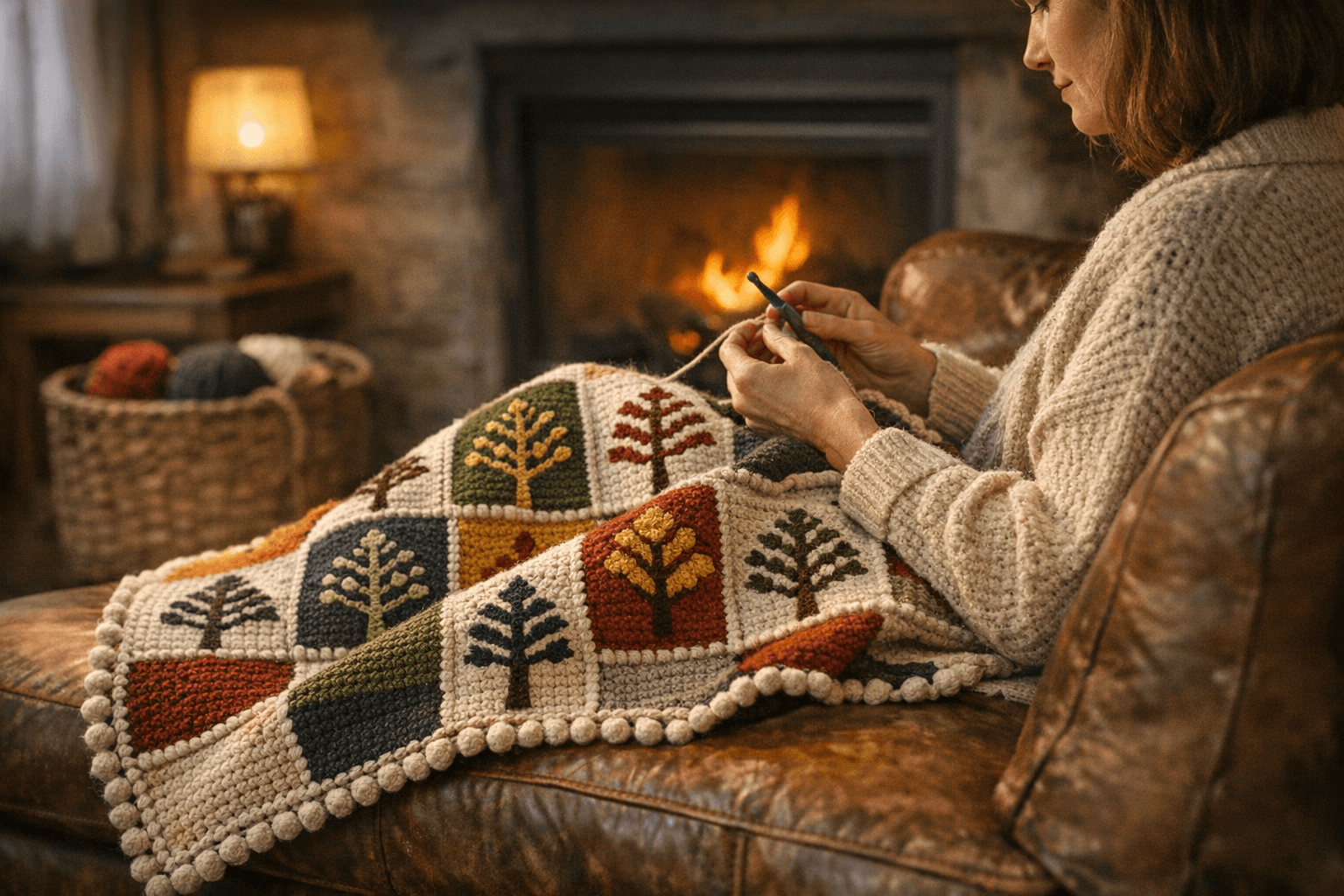 Folk Trees Blanket Brings Cozy Folk-Art Charm to Crocheters