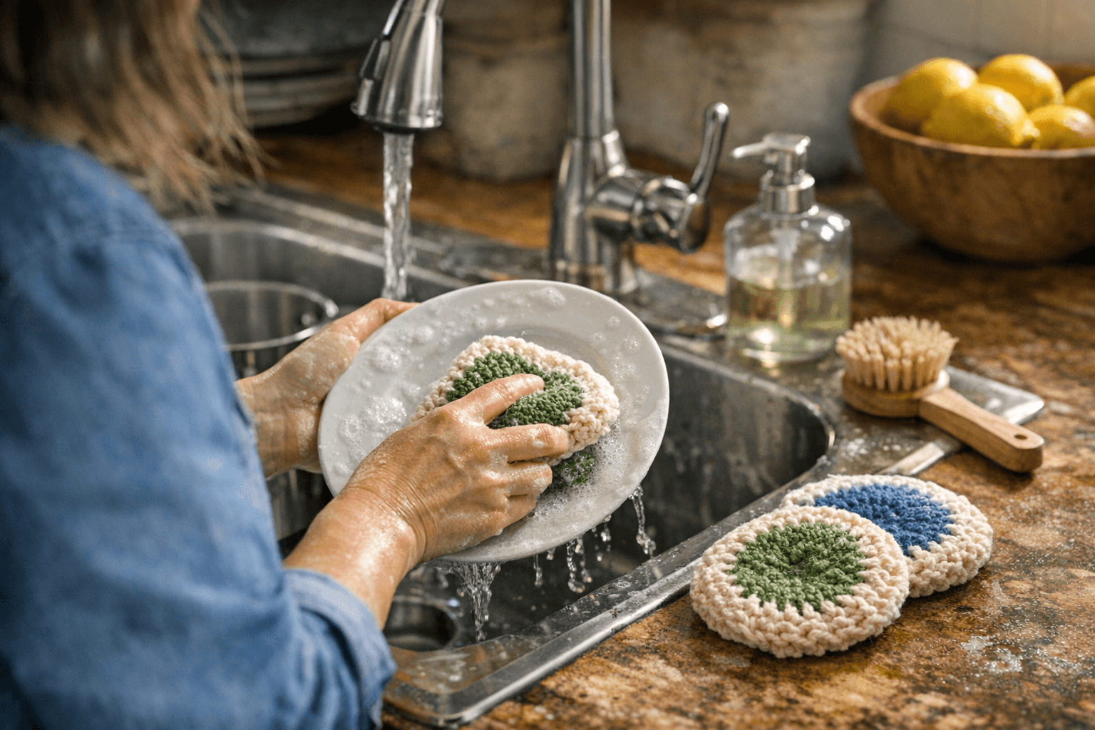 Quick Crochet Scrubbie Dish Cloth Blends Cotton and Nylon Scrubbing Power