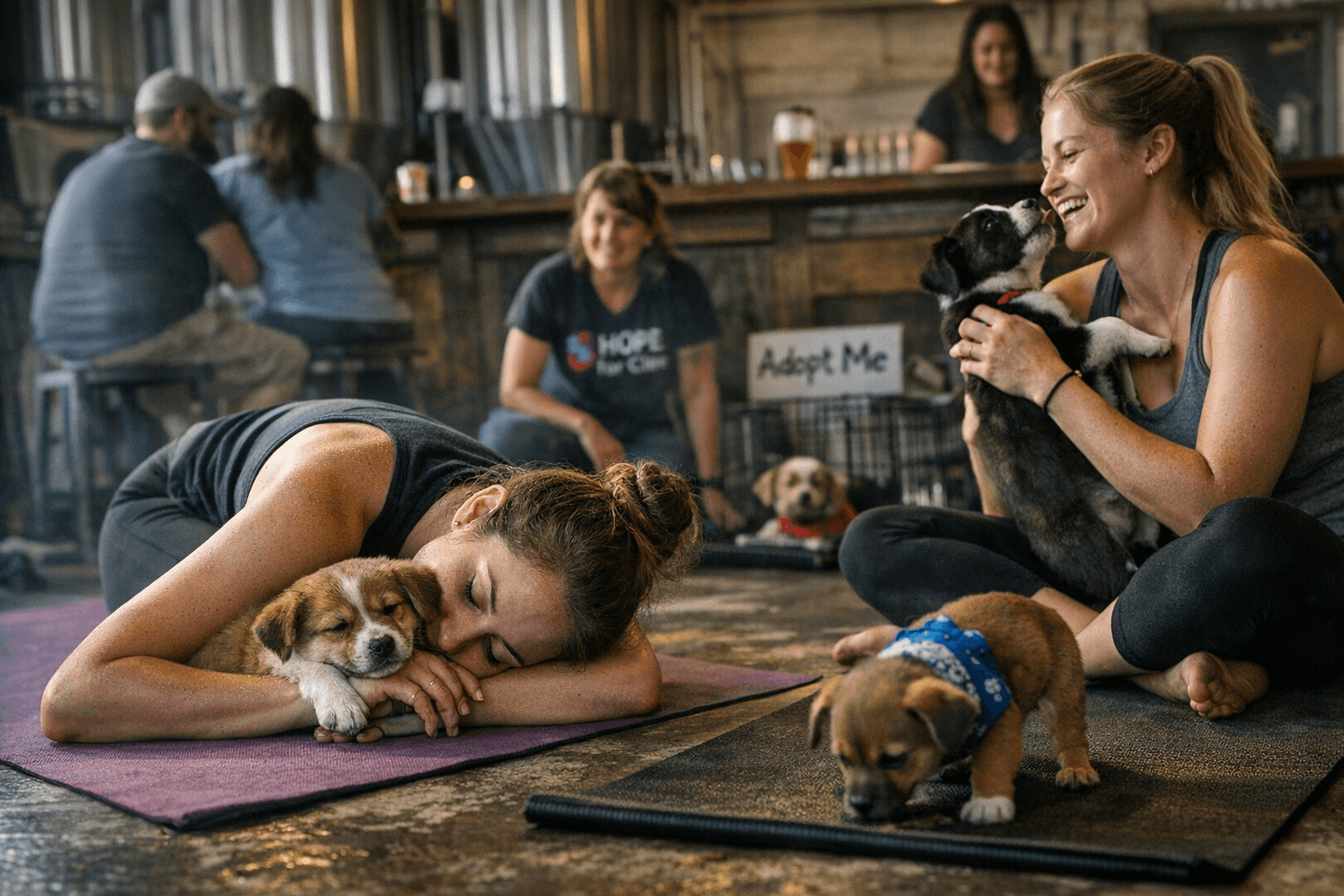Long Island puppy yoga pairs exercise, cuddles and rescue support