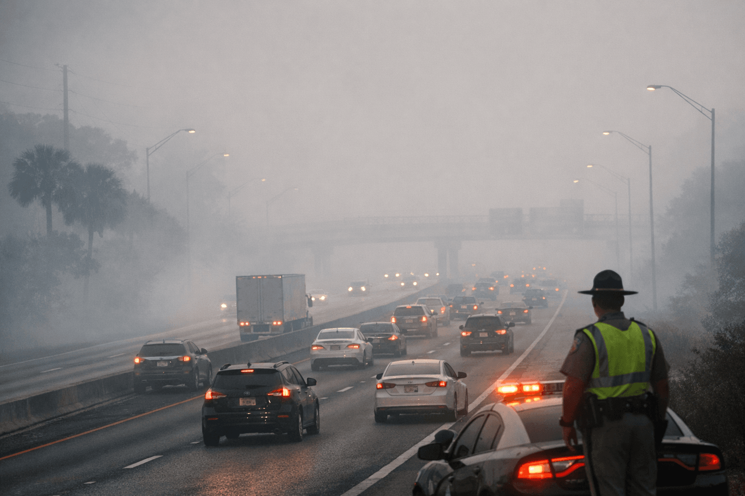 Smoke haze drifts over Seminole County, reducing I-4 visibility Friday morning