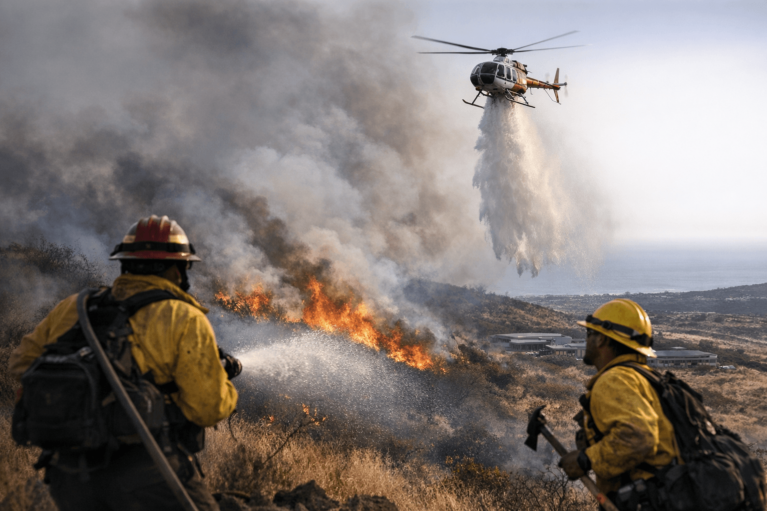 Helicopters help fight 5-acre brush fire above Pālamanui campus in Kona