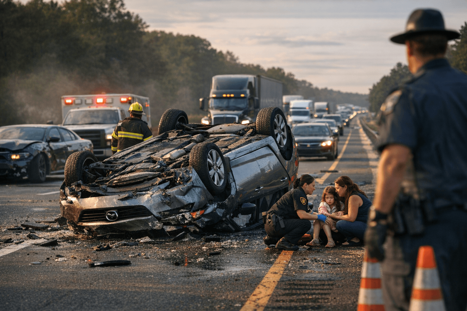 Reckless driving crash on I-87 near Wendell flips Mazda, slows traffic