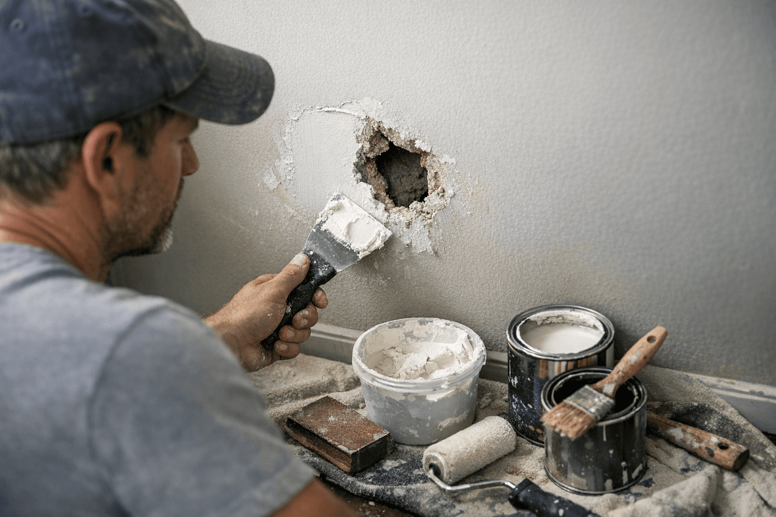 איך מתקנים חור בקיר: מילוי, שיוף וצבע מחדש