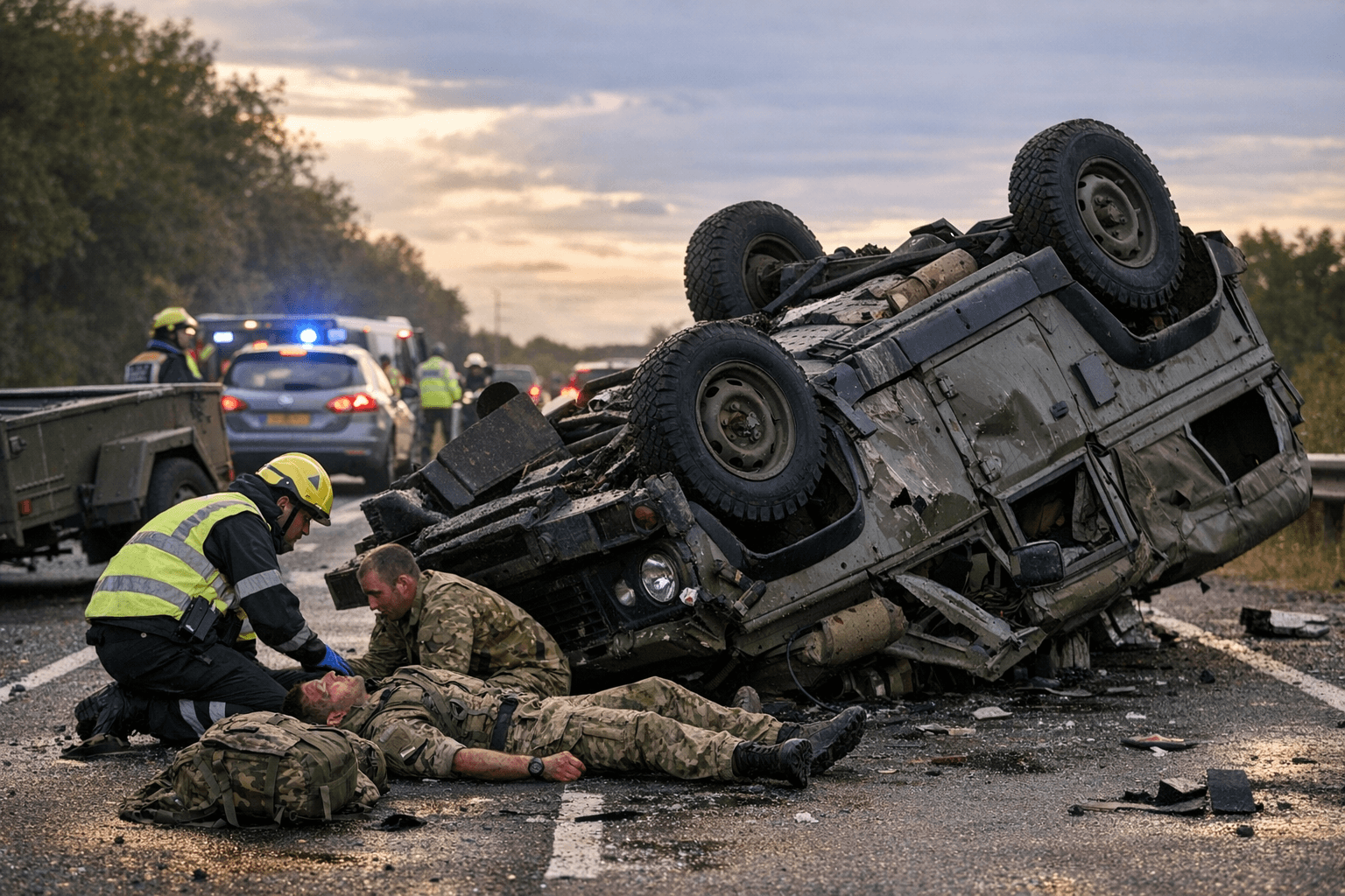 Army Land Rover rolls over after car cuts in front on A43 in Northamptonshire