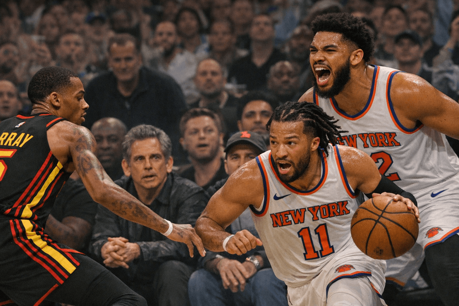 Knicks hold off Hawks in Game 1 behind Brunson, Towns, celebrity crowd