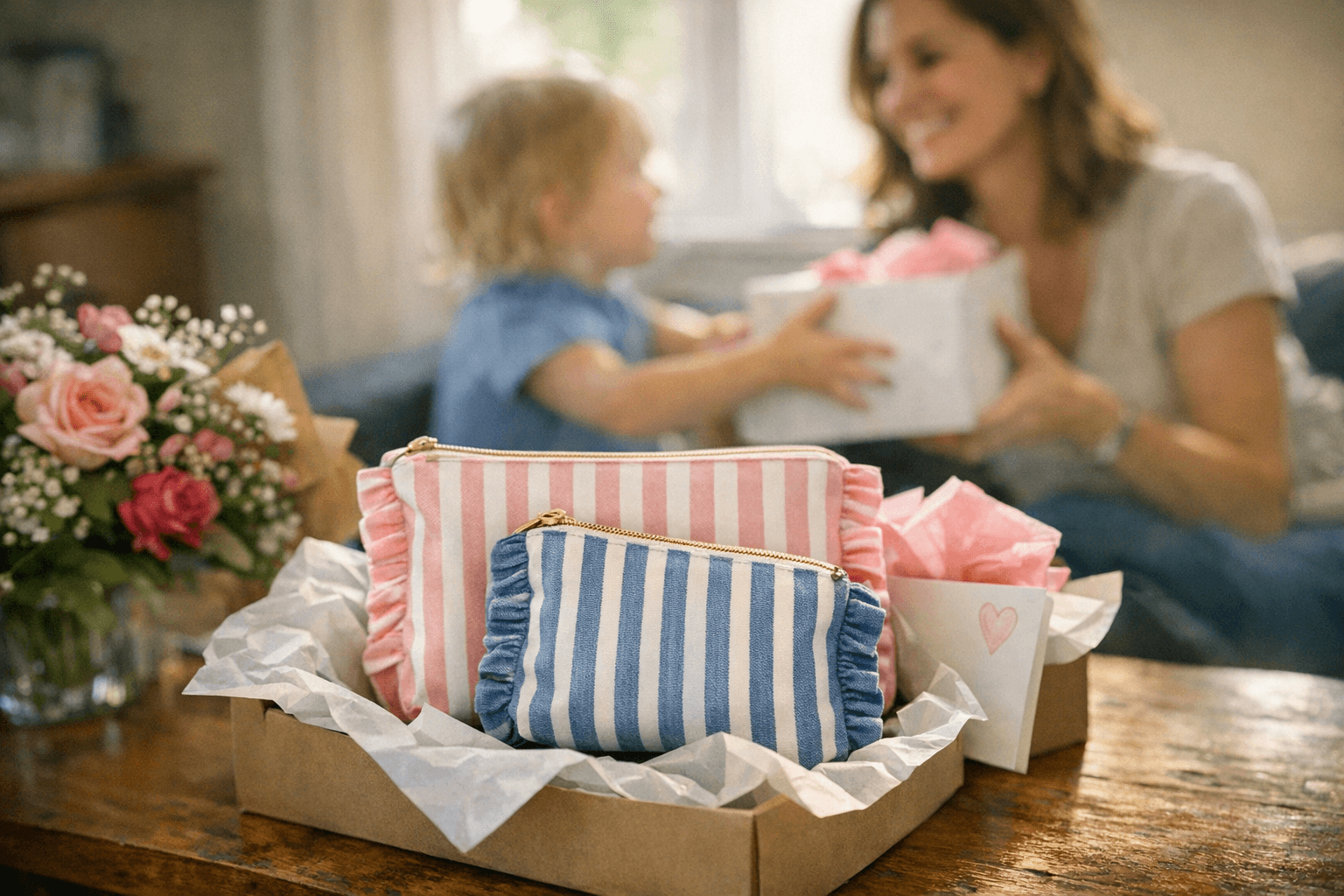 Target’s $15 striped ruffle pouch set makes a cute, useful Mother’s Day gift