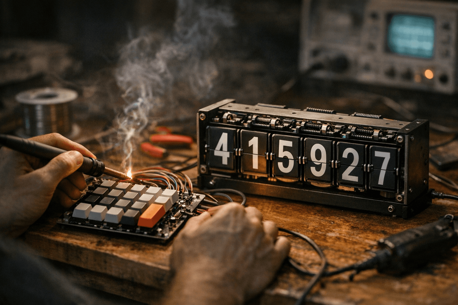 Hand-Wired Mechanical Keyboard Powers Quirky Split-Flap Calculator Build
