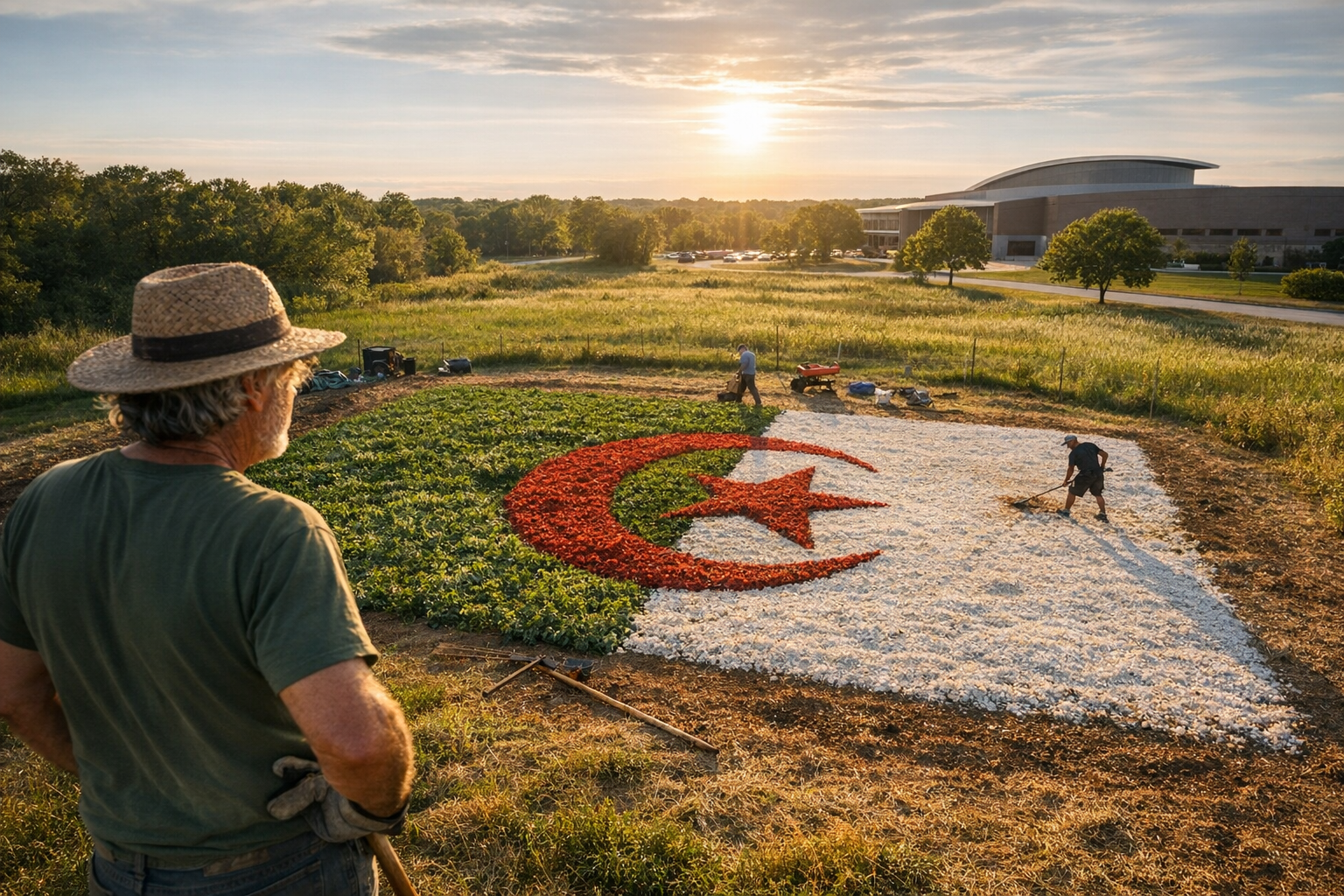 Stan Herd creates Algerian flag earthwork to welcome World Cup team