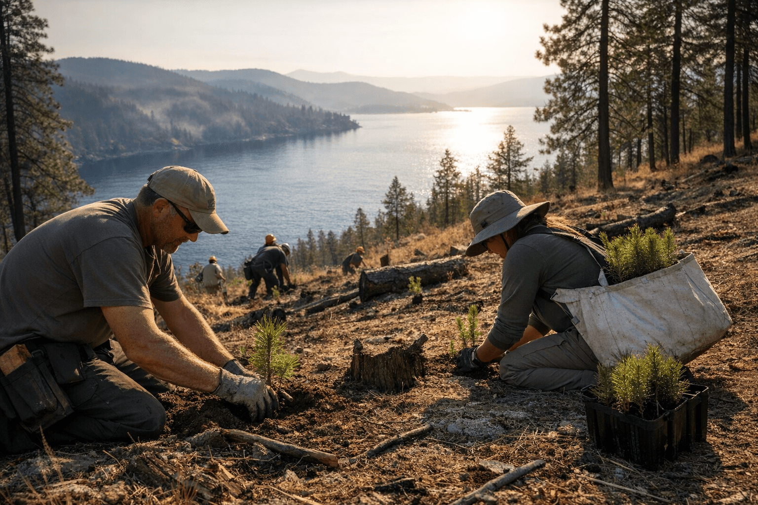 Coeur d'Alene plants 500 seedlings on Tubbs Hill to cut fire risk