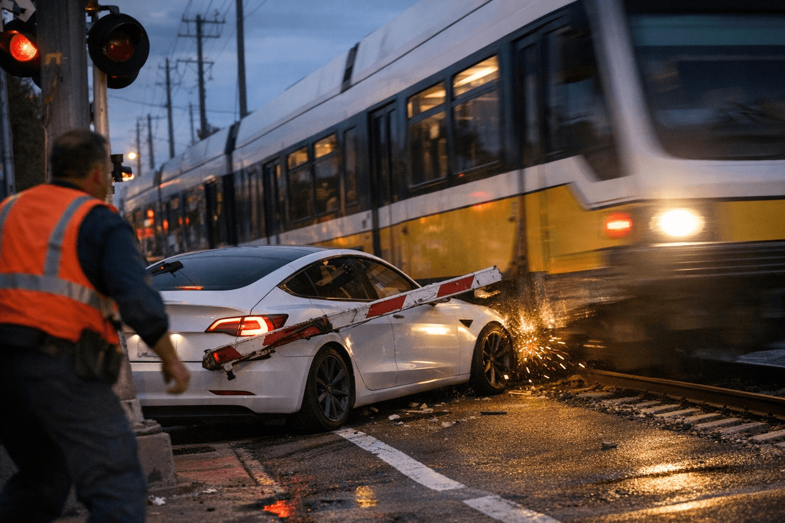 Plano Tesla nearly hits DART train after crossing gate break