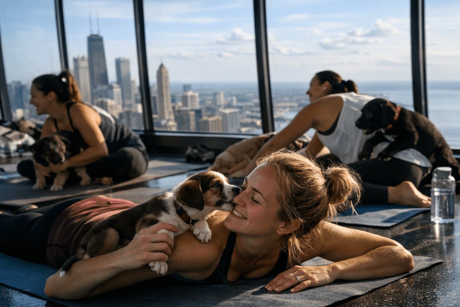 Adoptable puppy yoga takes over 360 CHICAGO’s 94th floor