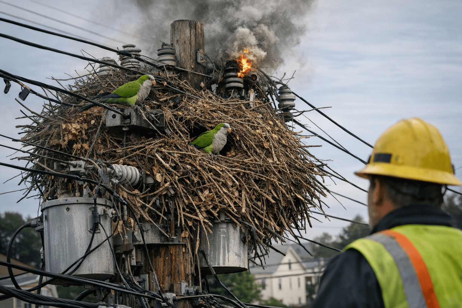 Monk Parakeet Nests Threaten Long Island Utility Poles, Raise Fire Risks