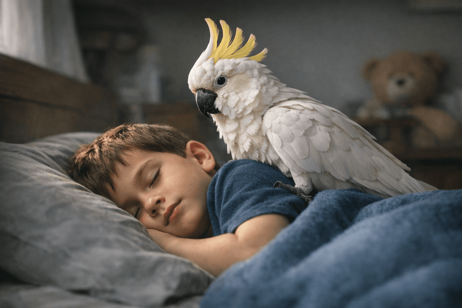 Rescue cockatoo stands guard over favorite boy, melts hearts online