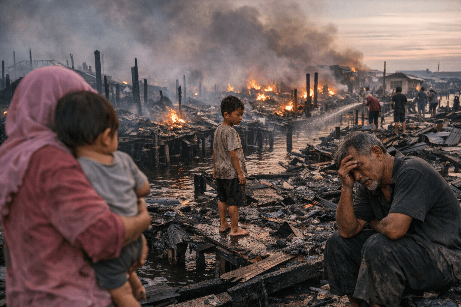 Fire destroys 1,000 stilt homes in Borneo water village, displacing 9,007