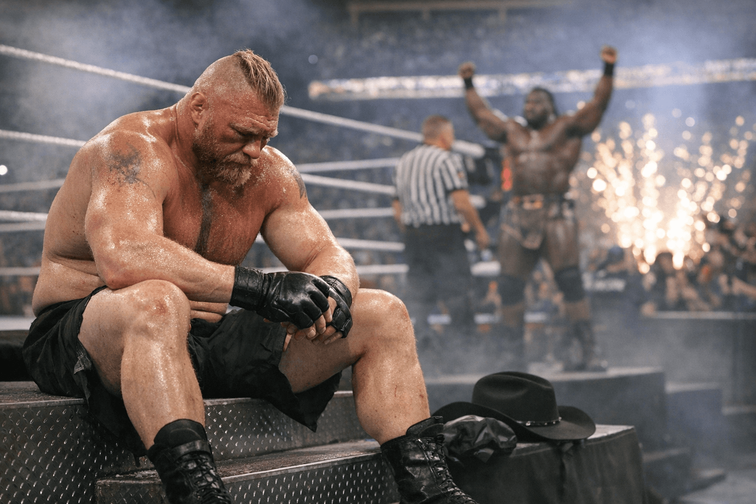 Brock Lesnar appears to retire after WrestleMania 42 loss to Oba Femi