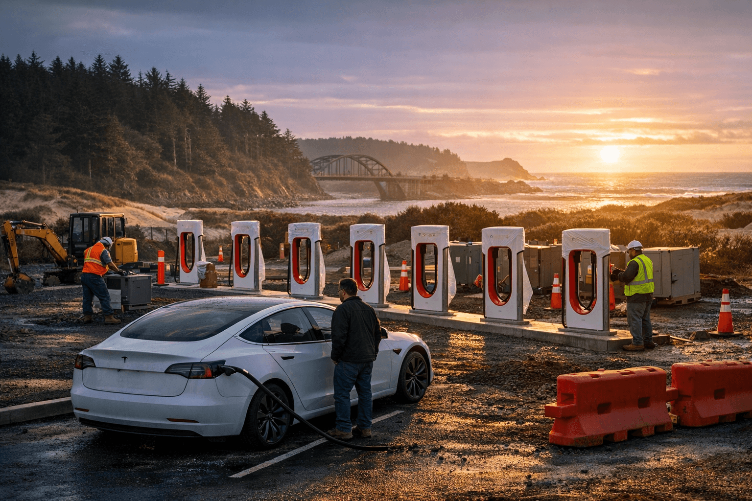New Tesla Supercharger with 8 stalls rising in Florence, boosting coastal EV charging