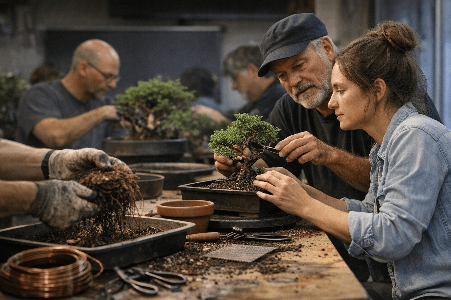Minnesota Bonsai Society workshop teaches beginners to prune, wire, and repot trees