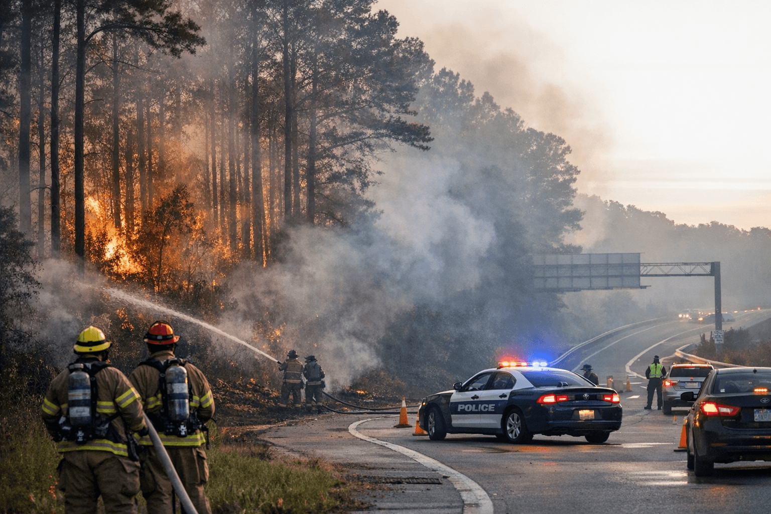 Early-morning woods fire briefly closes I-540 ramp in Raleigh