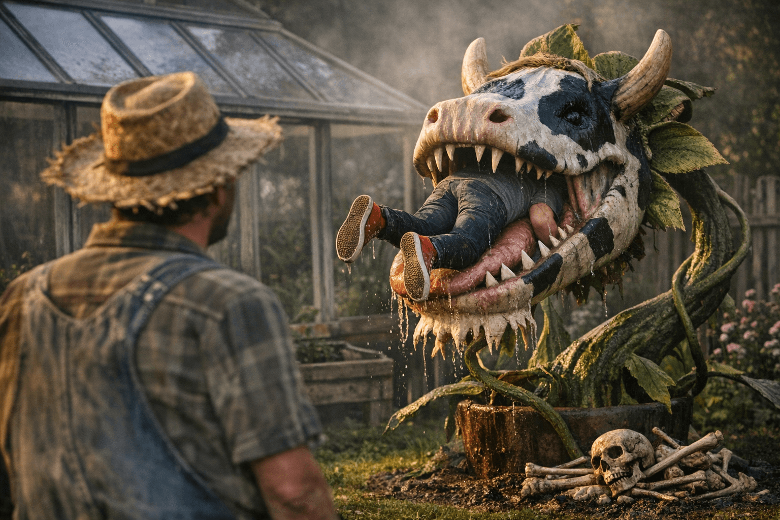 Quiet farm Sim feeds enemies to a Cowplant, embracing chaos